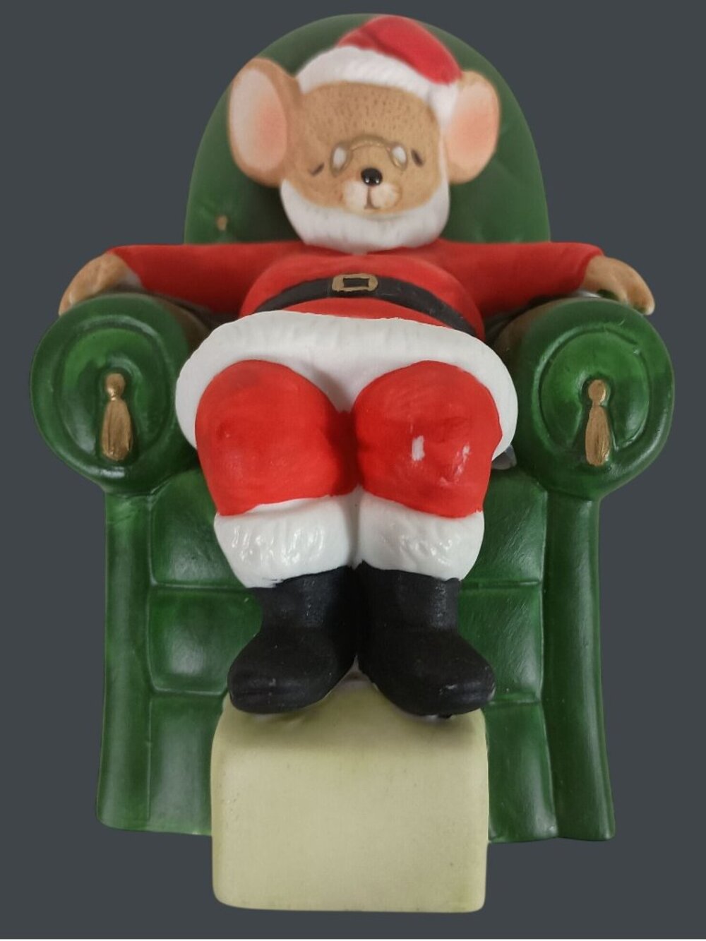 Vintage Enesco 1983 Santa Mouse Ceramic Figurine 80s Christmas Kitsch